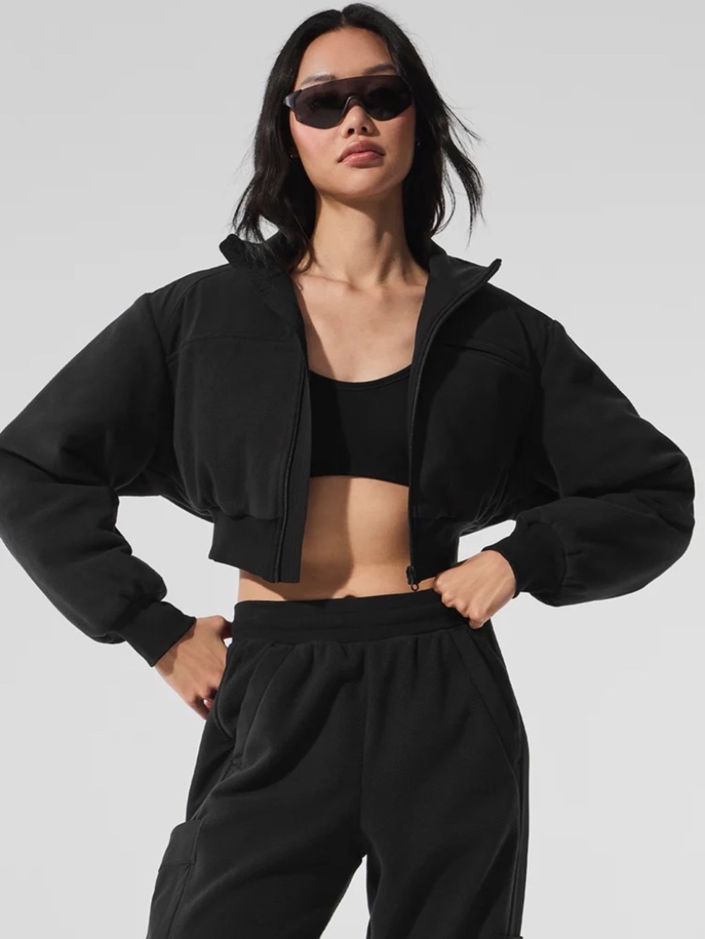 Alo Yoga Polar Fleece Cropped Wintry Mix Jacket Black